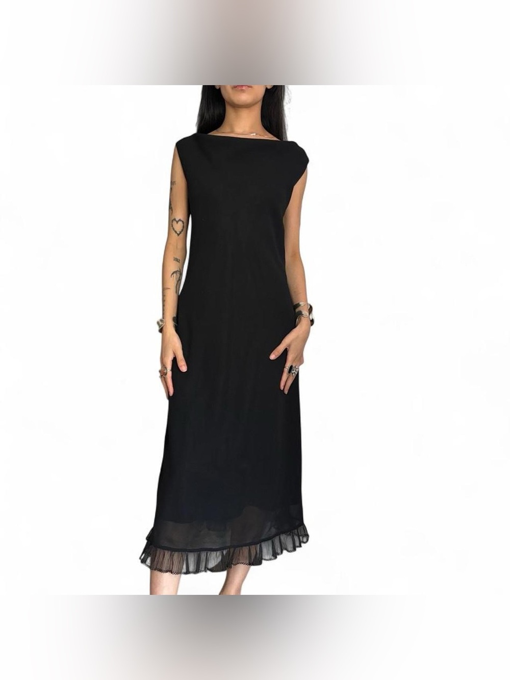 Vintage Black Dress W Ruffled Tulle Mermaid Hem by Ultra Dress